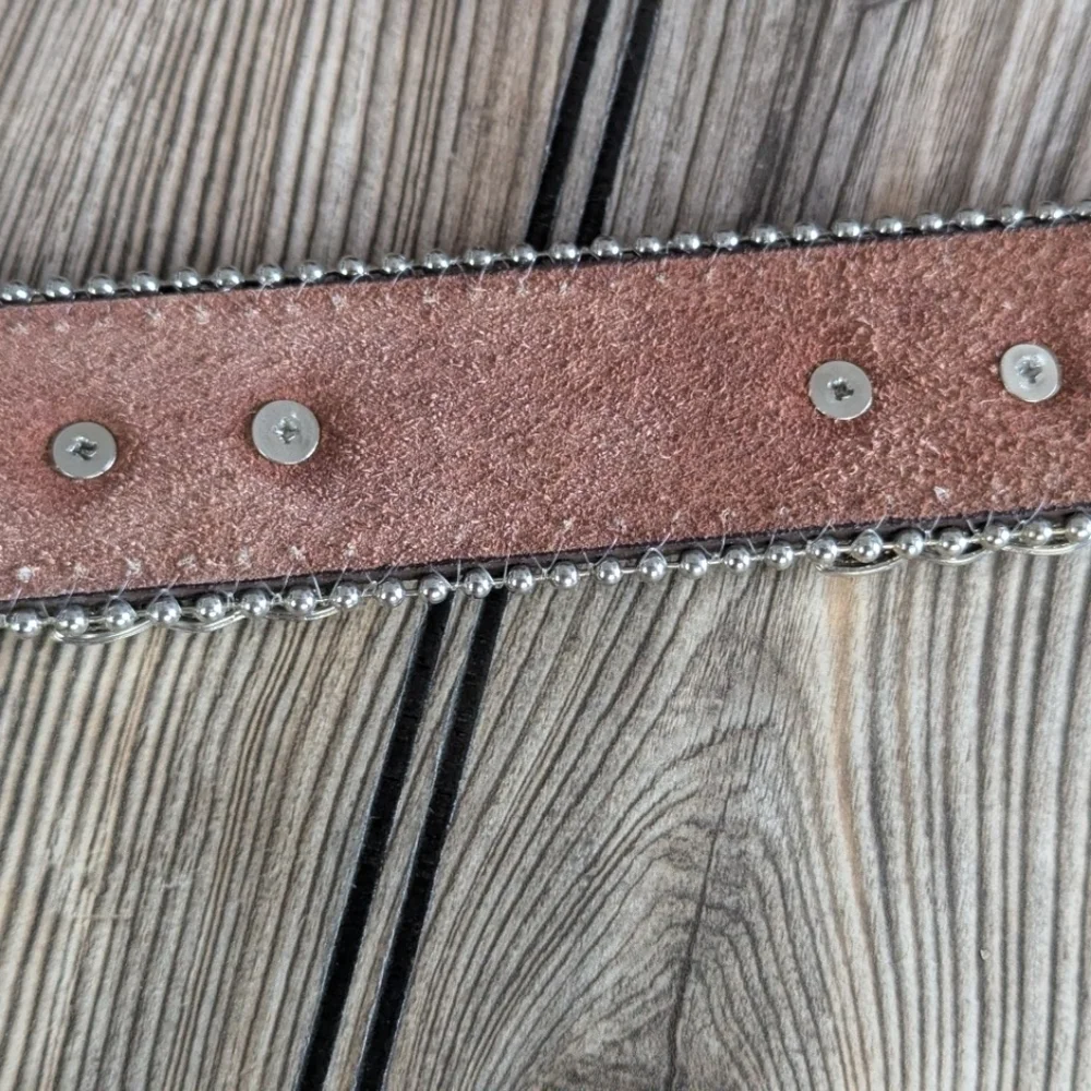 Moc-crocodile Leather Belt Amber Crystals And Crosses Excellent Condition